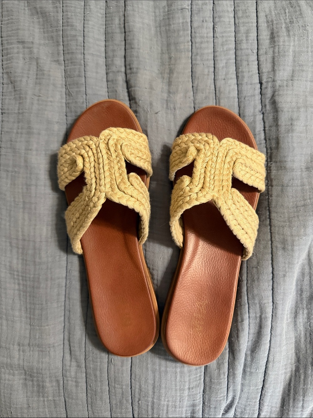 MIA Braided Slide Sandals in Cream and Brown